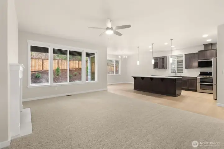 Spacious open concept living great room, dining and kitchen Spacious open concept living great room, dining and kitchen