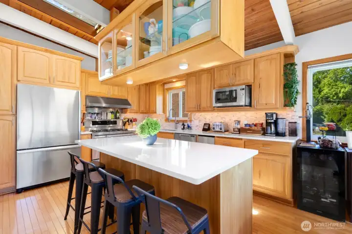 Cooking in the oversized kitchen is a breeze, and the new countertops serve as a neutral backdrop for the hub of the home. Cooking in the oversized kitchen is a breeze, and the new countertops serve as a neutral backdrop for the hub of the home.