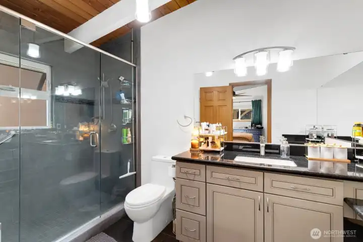 Oversized shower in the primary bathroom. Oversized shower in the primary bathroom.