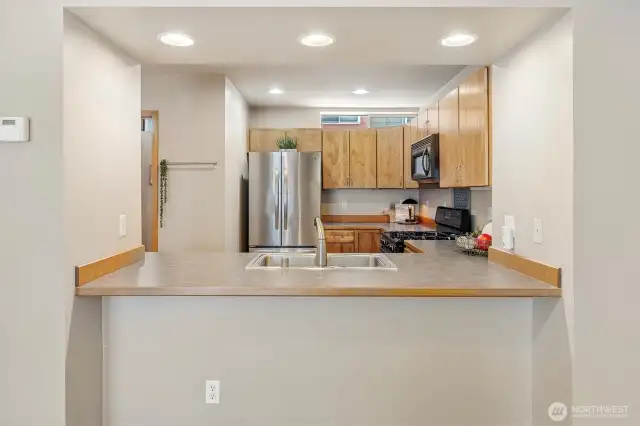 Kitchen open to living area