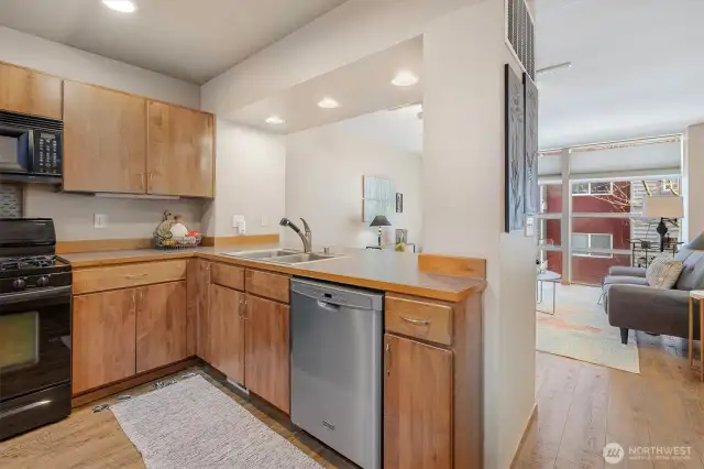 Kitchen open to living area