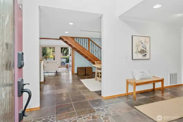 Beautiful open entry with slate floors