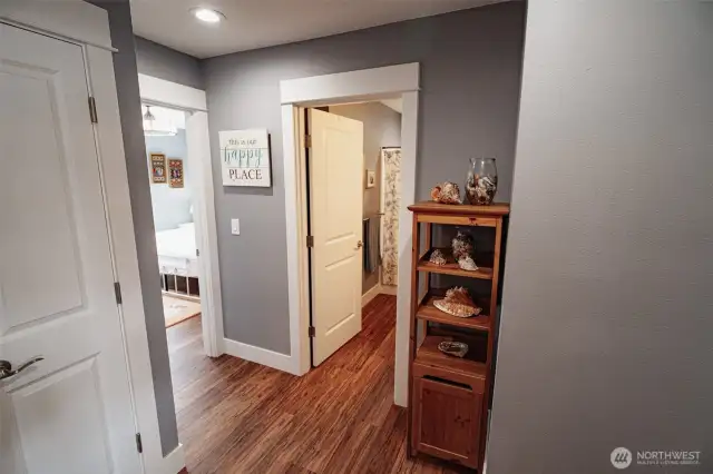 Bedroom with bathroom just around the corner.