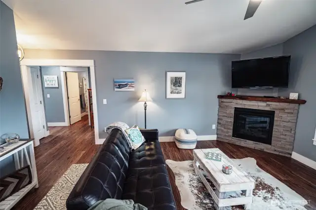 Notice the cozy propane fireplace.
