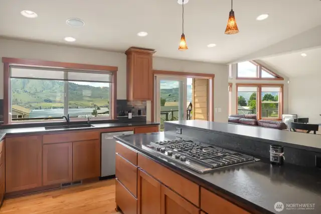 Custom kitchen with lake views