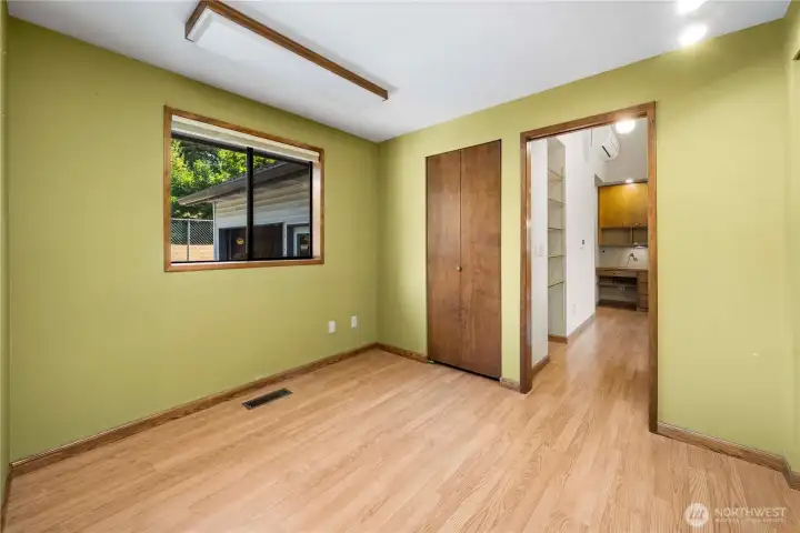 Home office with pocket doors.