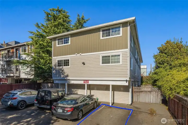 Parking spot outlined in blue