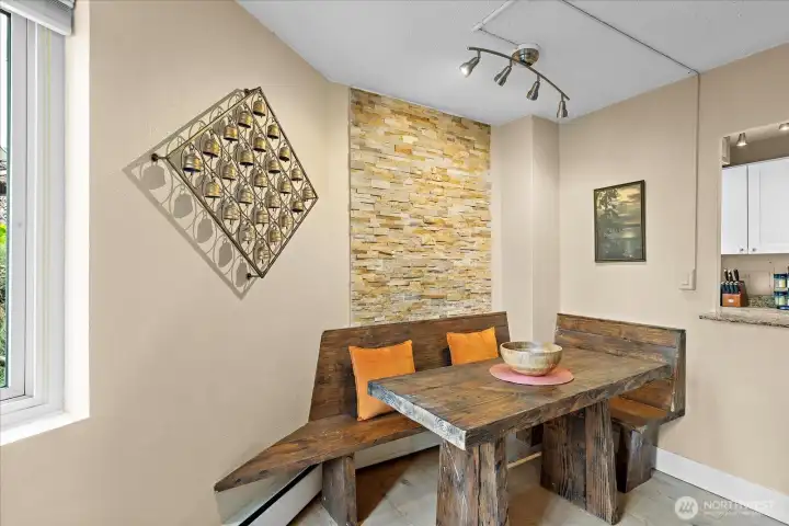 Unique Dining corner.  Enjoy the view from the windows as you gather.