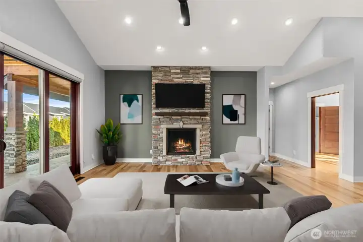 Virtually Staged Great Room from Kitchen