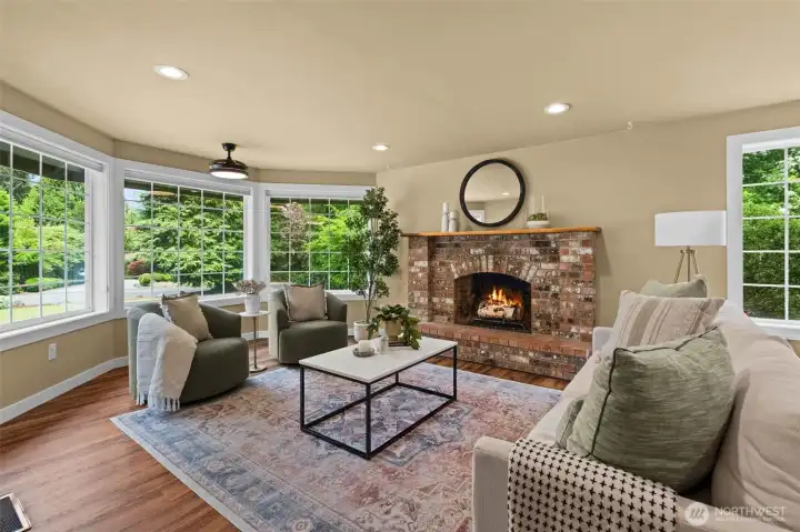 Brick mantle wood and gas options for fireplace