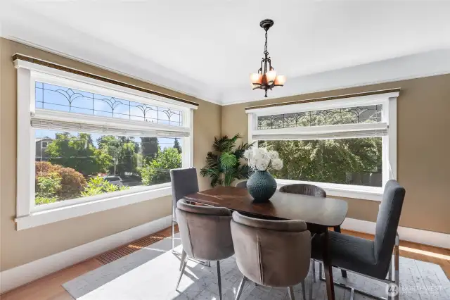 Dining room with more of the large decrative window