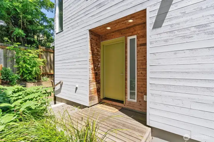 Stained cedar siding - refreshing to see.