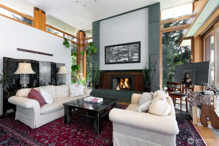 Living room fireplace for cozy nights, or open sliding glass doors for entertaining