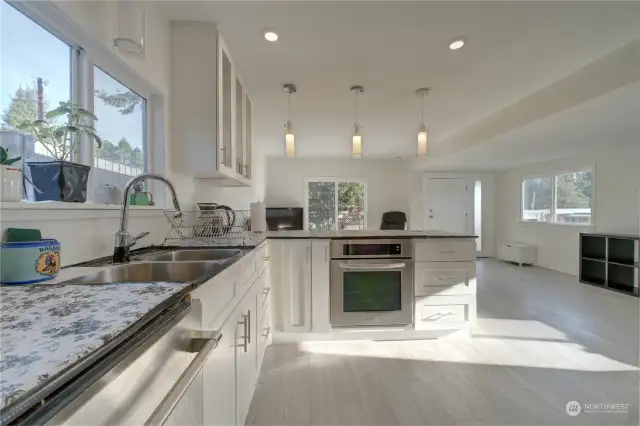 Open well-lit Kitchen Work area, room for an island