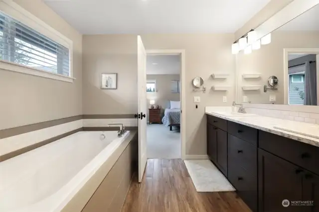 So much storage space with the large, double vanity.