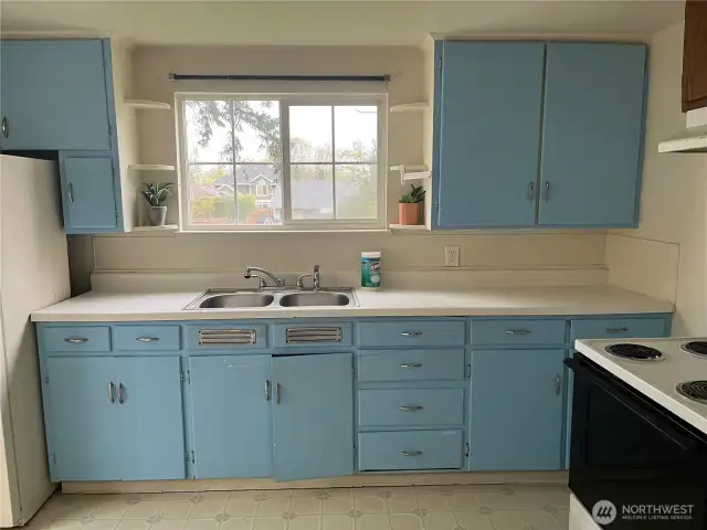 Spacious kitchen with lots of natural light,