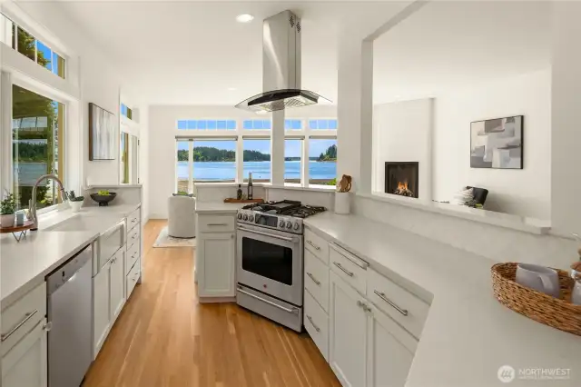 Bright efficient kitchen.