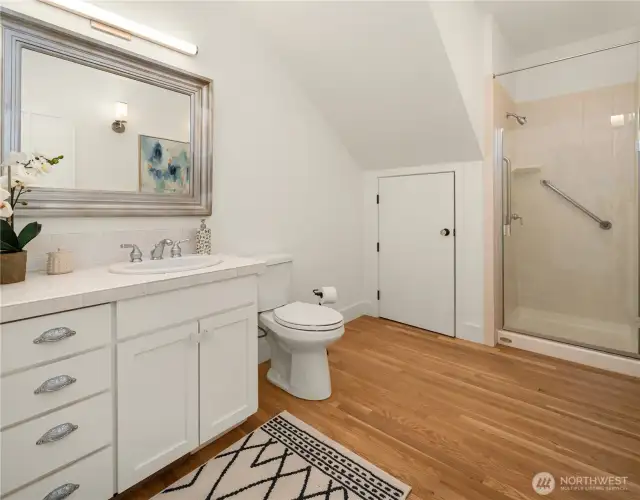 Back on the main floor, a large 3/4 bathroom.