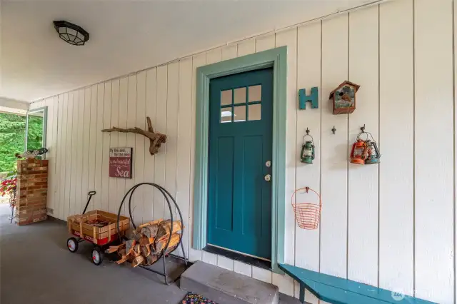 Covered breezeway between house a garage.