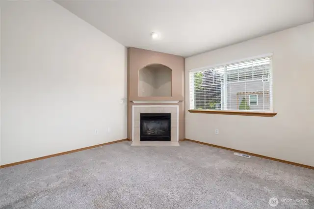 Gas fireplace in the living room with above entertainment