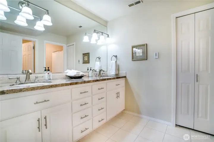 Downstairs full bathroom with heated floors.