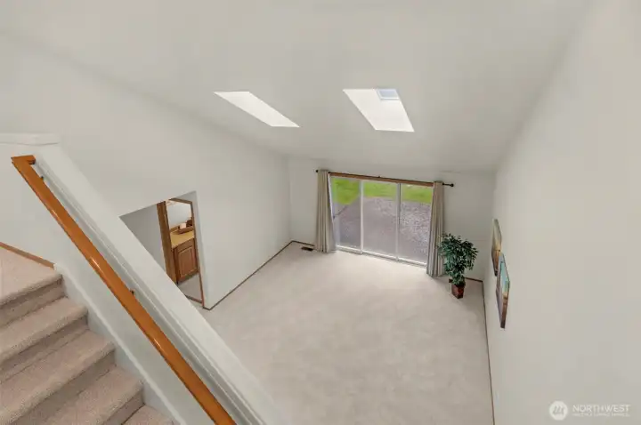 View from second level bonus room down to the main floor bonus room