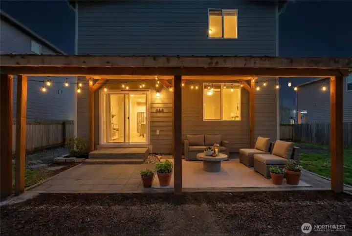 Covered Stone Patio - Virtual Staging Night