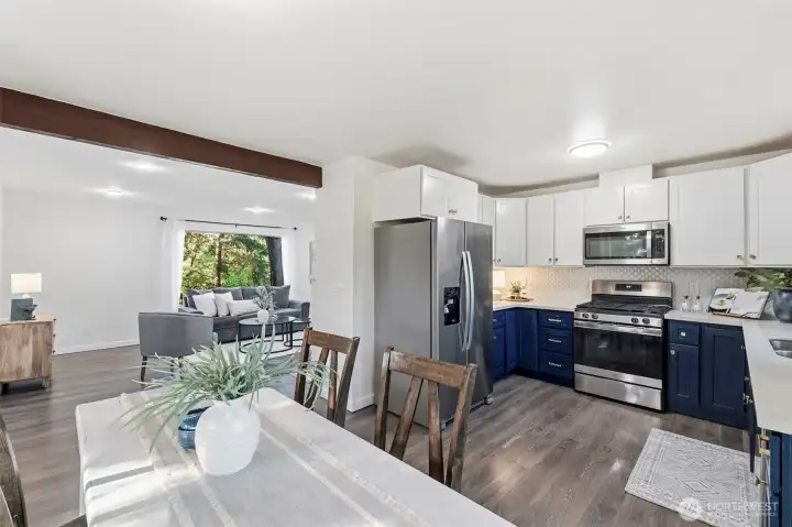 A view from walking in off the back deck and how you would see the space.