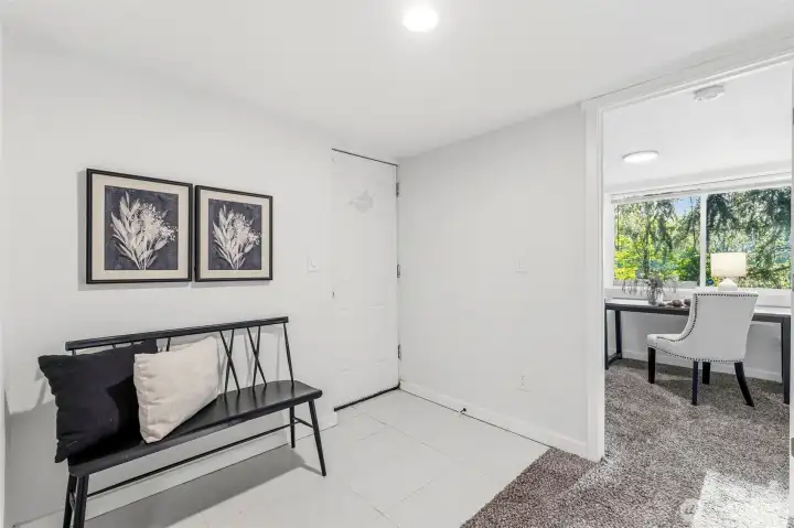 Down stairs you will find a door that leads to a patio located under the deck and adjacent to bedroom number four.