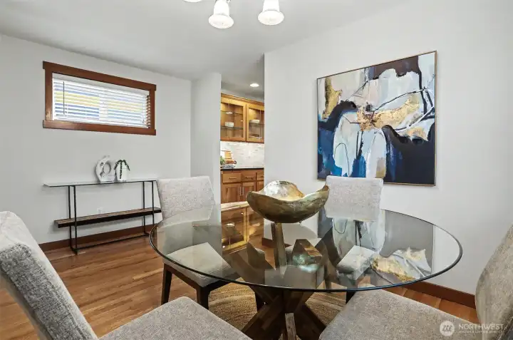 Another shot of dining room, just out of view on the left is a convenient main floor powder room.