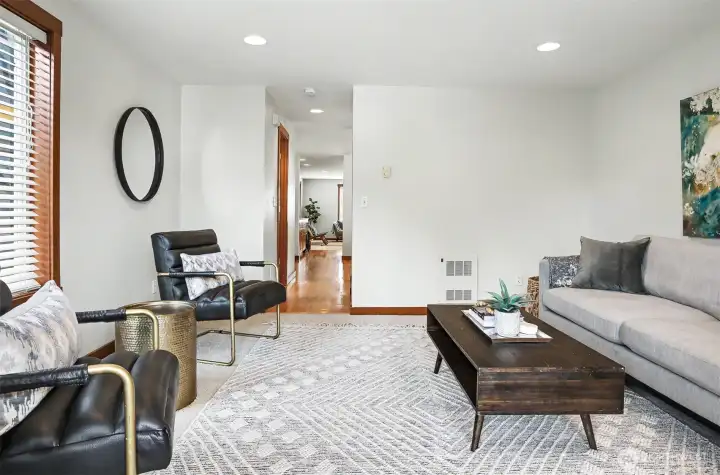 Looking back towards kitchen/living room from family room, this home has such a great layout & easy flow.