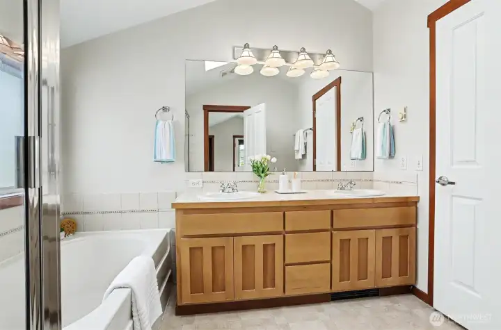 Upstairs bathroom is also accessible from the hallway.