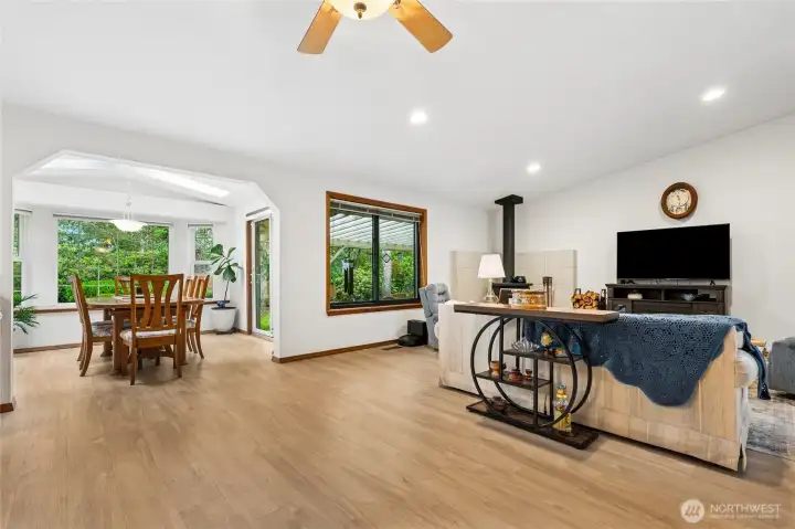 This room features a ceiling fan, with central A/C serving the home for year-round comfort.