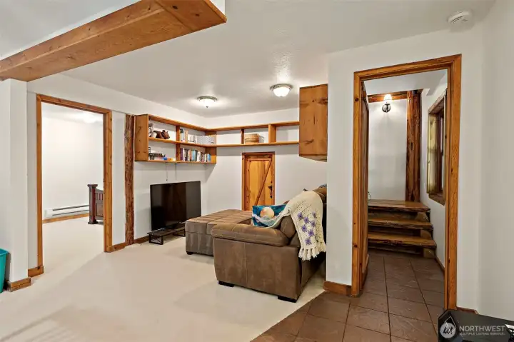Indoor basement entry can be locked to provide privacy for Airbnb
