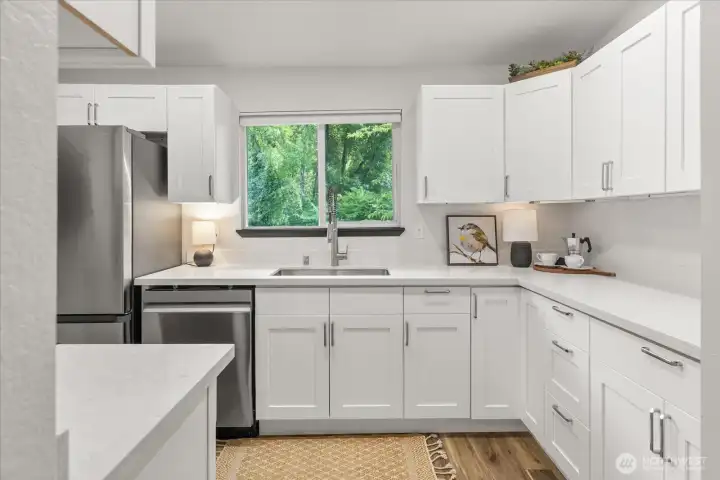 Large countertop area and many cabinets for storage Large countertop area and many cabinets for storage