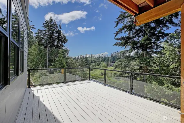 Deck off the main level living. This is only a small portion of the deck with views out to Lost Lake.