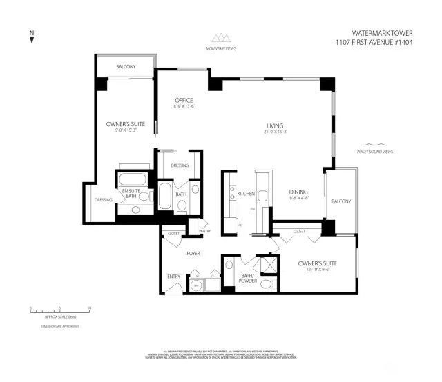 Enjoy a flexible open floorplan with broad sightlines linking spectacular mountain to sound views from south to west. Two ensuite bedrooms serve as a primary and guest suite located at the farthest corners of the home for maximum privacy. The accommodating space offers potential to add third bedroom or remain open for a spacious home office.