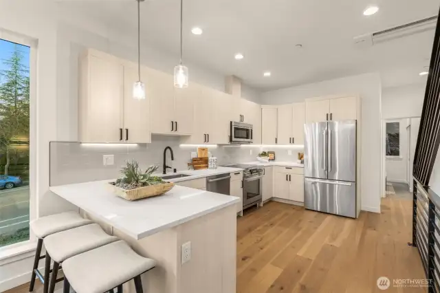 Quartz Countertops with Space w/ Eating Space.