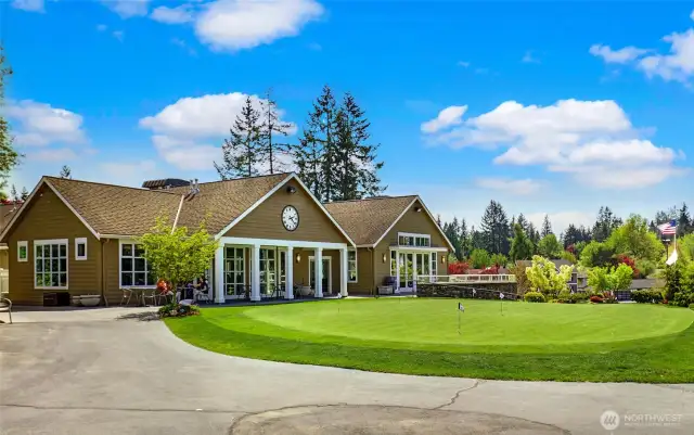 The putting area outside of the Tam O'Shanter clubhouse and restaurant.