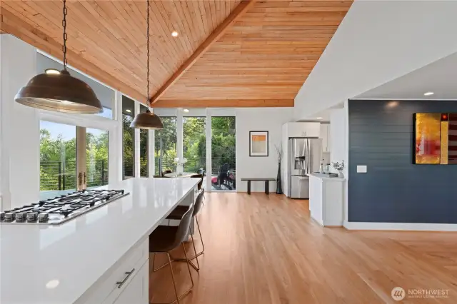 This view of the kitchen gives you a sense of the space and connection to the butler's kitchen area.