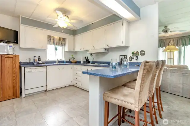 Functional kitchen with breakfast bar.