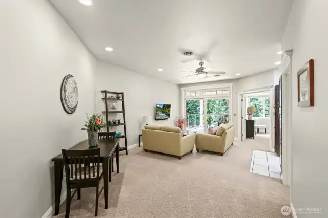 Upstairs you find this remarkable living room! With two separate heat pumps in the house, you can heat and cool the upstairs independent from the downstairs! No more being too hot upstairs while being too cold down!