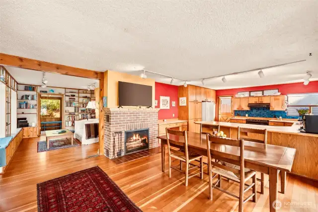 The open concept flows between the spaces graciously.