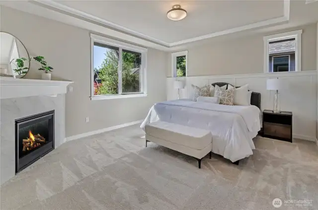A primary bedroom like no other! Spacious, warm, inviting. Well thought window placement, durable and soft carpeting and natural gas log fireplace. Perfect for those days when you don't feel like getting up