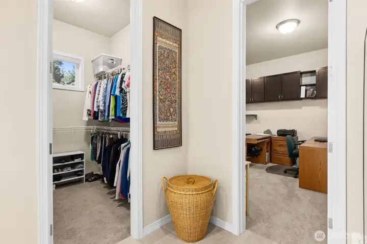 Primary has 2 walk-in closets and a large extra room being used as an office