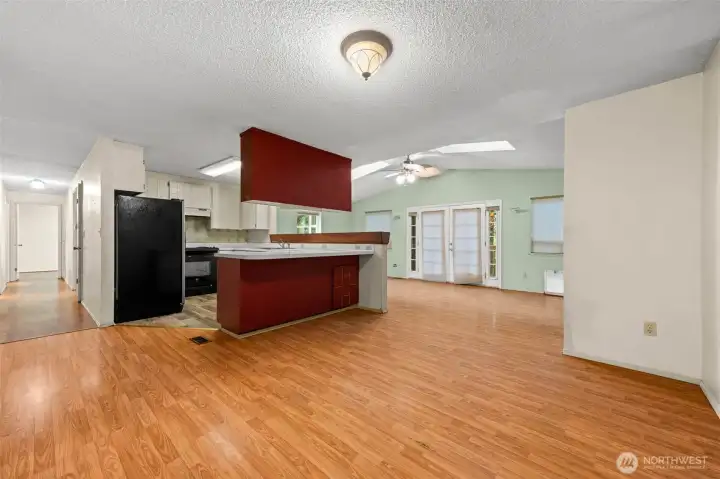 Kitchen has ample opportunity to keep the footprint or expand into the eating, dining or sunroom areas.