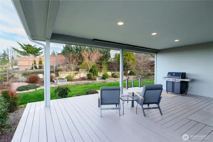 Backyard Deck.  It has blinds that drop down to the deck.