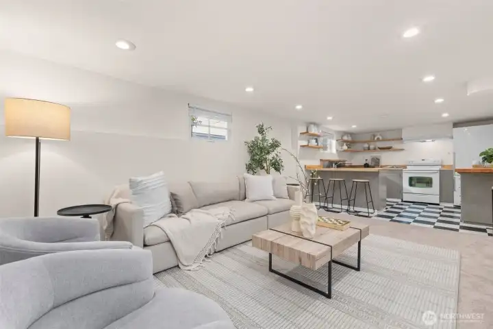 The basement feels bright and open.