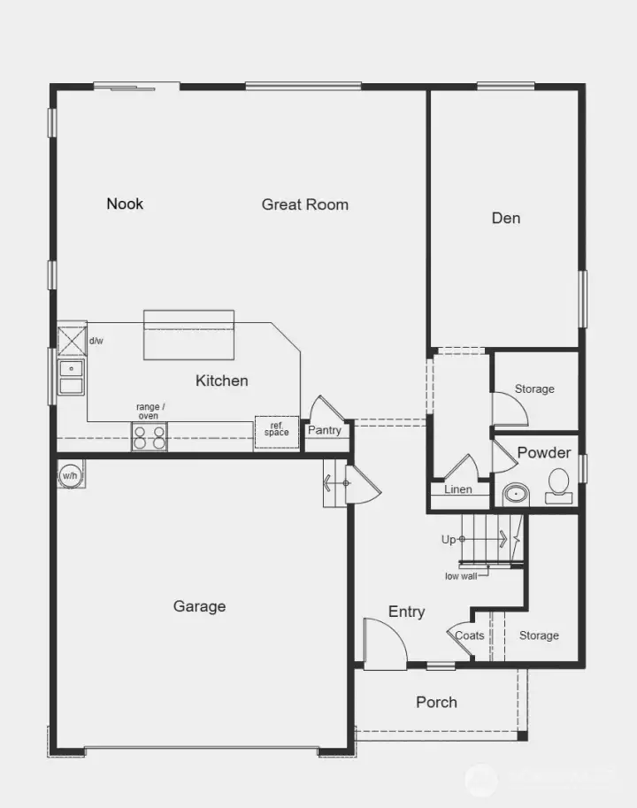 Artist Rendering of main floor without options/upgrades.
