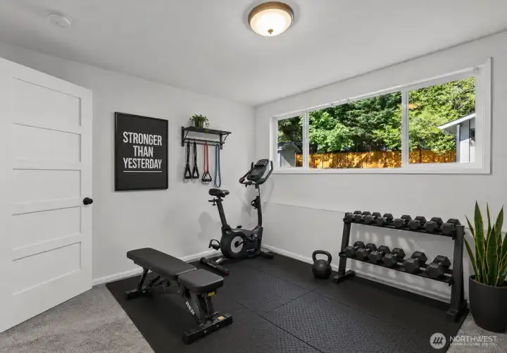 Bedroom 6 as home gym - lower level (virtually staged) Bedroom 6 as home gym - lower level (virtually staged)